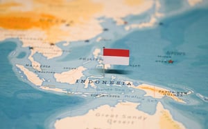 La bandiera dell'Indonesia sulla mappa del mondo