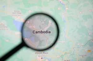 Cambodia map through magnifying glass