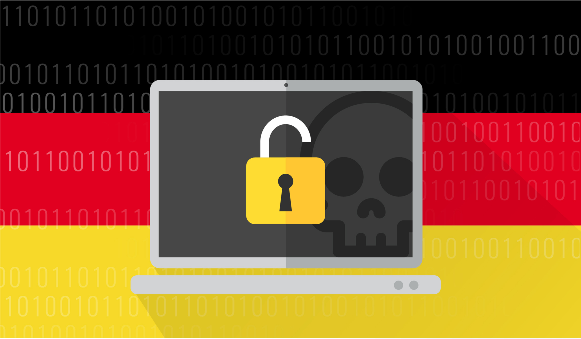 Cyber security Germany_illustration of a computer attacked by hacker cybercrime with germany flag background